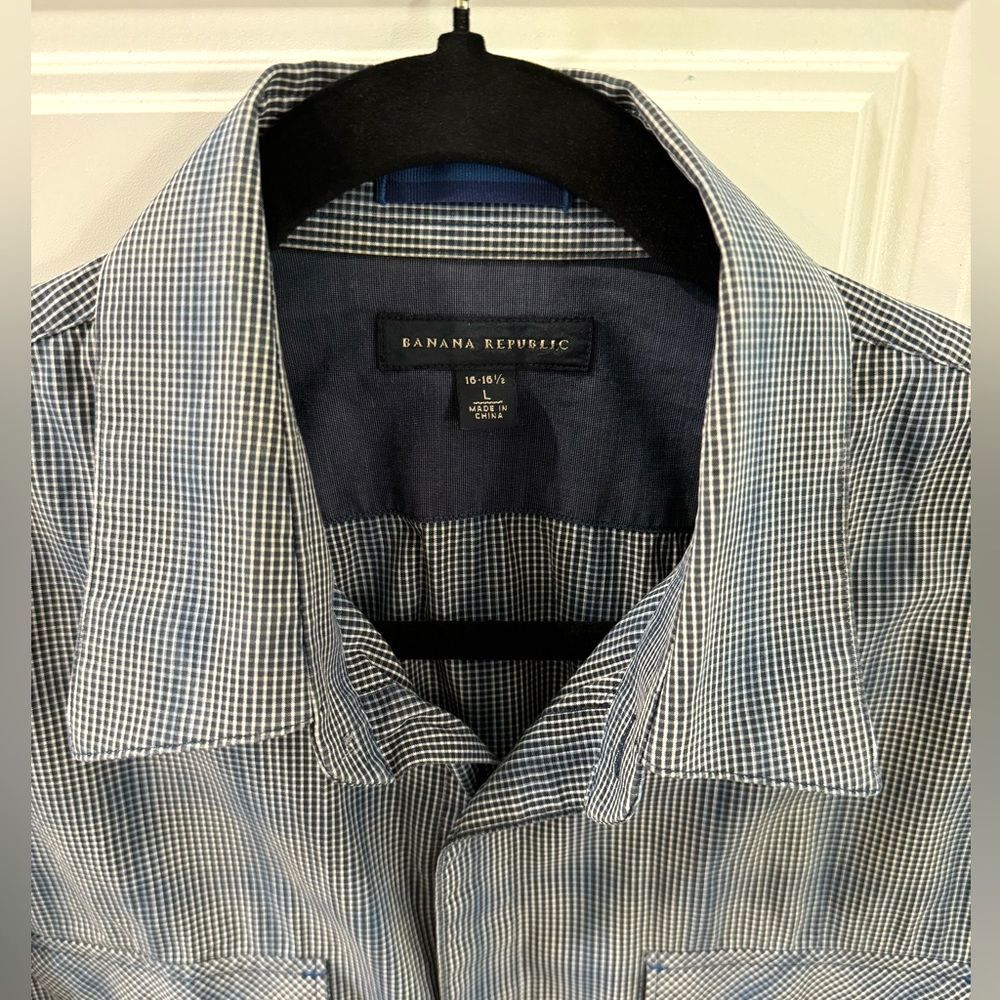 Banana Republic Western Cowboy Long Sleeve button-down Shirt Blue Grey Large - Picture 2 of 5